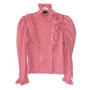 1980s red gingham victorian blouse